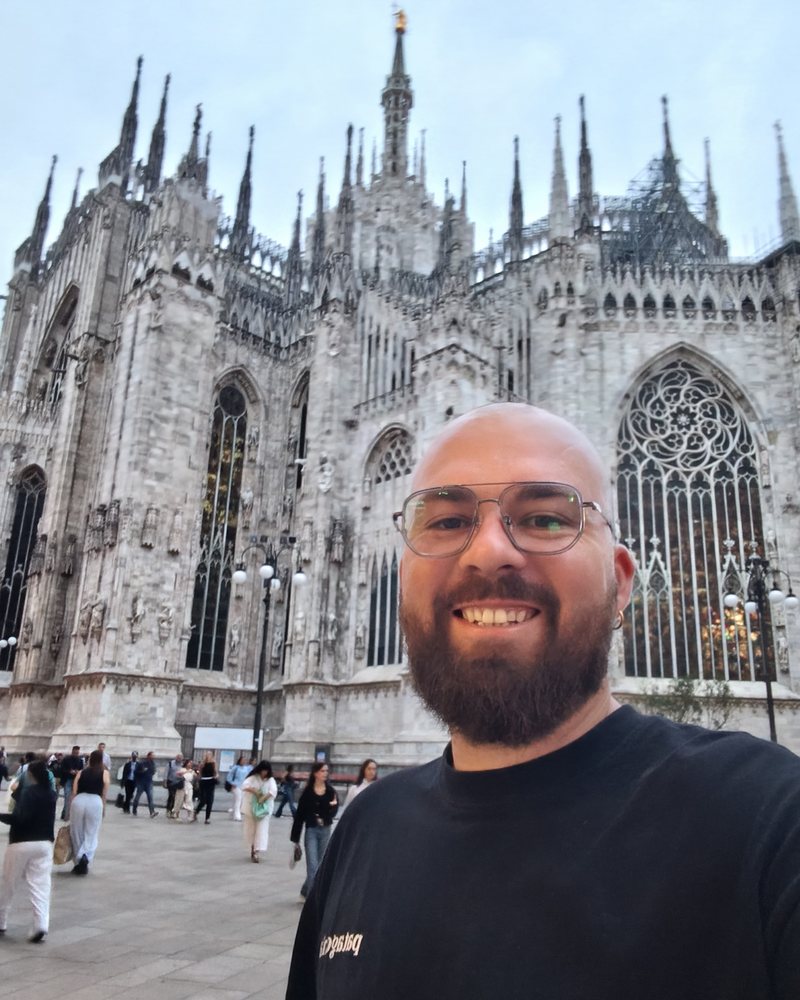 Teacher Reed in front of Milan Cathedral